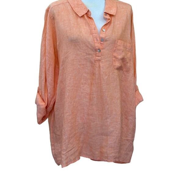 JNY orange/peach linen tunic, 2X, grandma core, layering, coastal, vacation - Picture 1 of 6